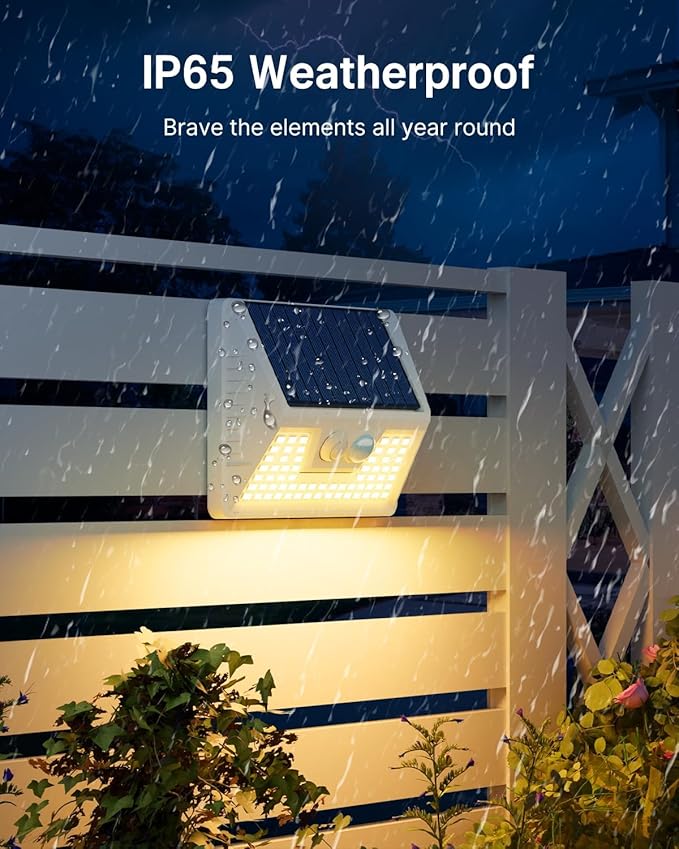 12Pack White Solar Lights Outdoor Motion Sensor, 3000K Warm Light/3 Lighting Modes, IP65 Waterproof Solar Powered Wall Lights Outside for Garden Fence Backyard Deck Driveway