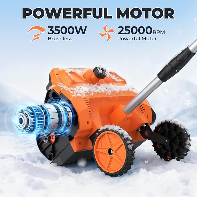 Cordless Snow Shovel, 3500W Battery Snow Blower with Dual 6.0Ah Anti-Freeze Batteries & Base Plate, 25.6Ft Throw, 13Inx7In Brushless Snow Shovel with Wheels for Driveway Sidewalk Snow Removal - Image 4