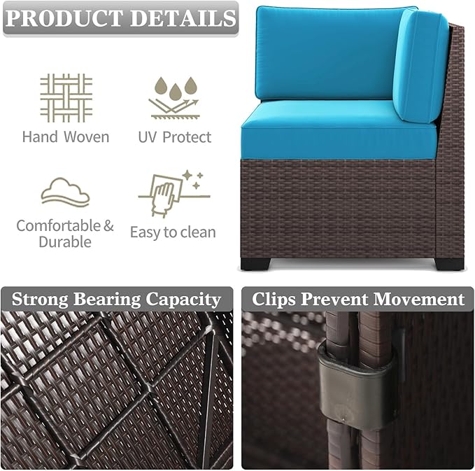 LayinSun 13 Pieces Outdoor Patio Furniture Set with 44" Fire Pit Table Brown Rattan Sectional Sofa Conversation Sets