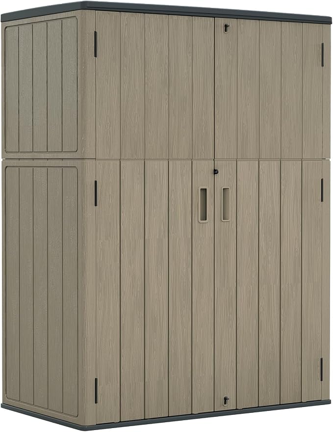 ZZM 57 Cu.ft Outdoor Storage Shed with Floor HDPE Double-Wall Resin Sheds Outdoor Storage, Lockable Weatherproof Storage Cabinet Fit for Garden Tools, Garage can, Bike, Patio Furniture, Brown by ZZM