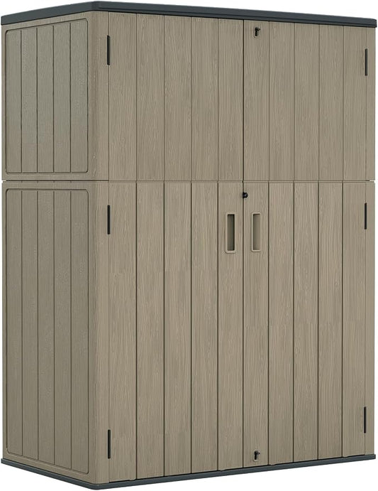 ZZM 57 Cu.ft Outdoor Storage Shed with Floor HDPE Double-Wall Resin Sheds Outdoor Storage, Lockable Weatherproof Storage Cabinet Fit for Garden Tools, Garage can, Bike, Patio Furniture, Brown by ZZM