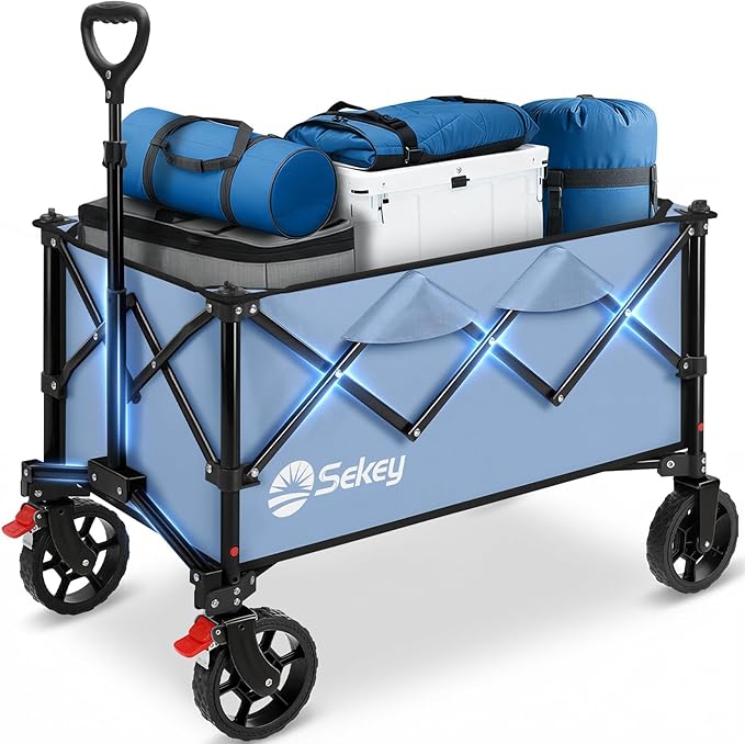 Sekey Collapsible Foldable Wagon with 330lbs Weight Capacity, Heavy Duty Folding Wagon Cart with Big All-Terrain Wheels. Blue by Sekey