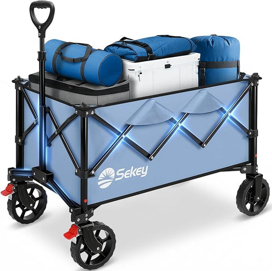 Sekey Collapsible Foldable Wagon with 330lbs Weight Capacity, Heavy Duty Folding Wagon Cart with Big All-Terrain Wheels. Blue by Sekey