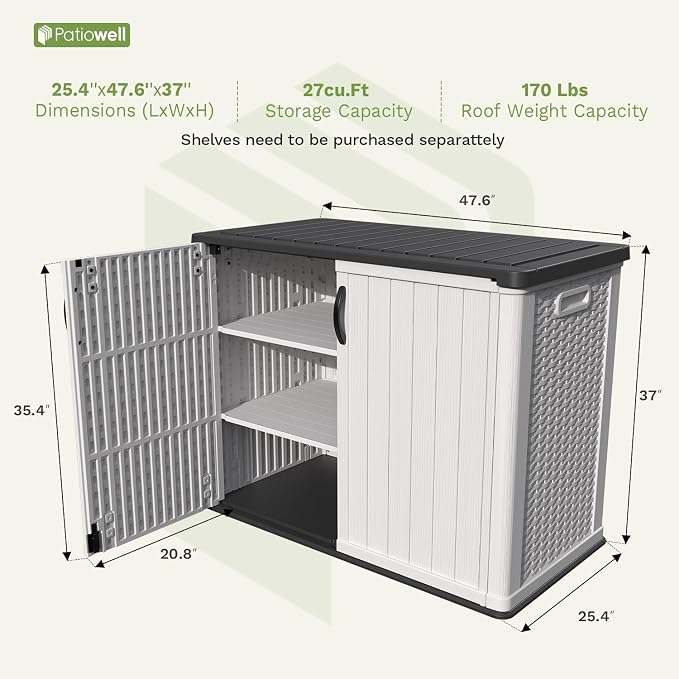 Patiowell 26 Cu.ft Plastic Outdoor Storage Cabinet, Lockable Waterproof Horizotal Storage Shed, Tool Box for Patio, Garden Tools, Garbage Cans, Pool Supplies, Easy Assembly, White(Not Include Shelves) - Image 4