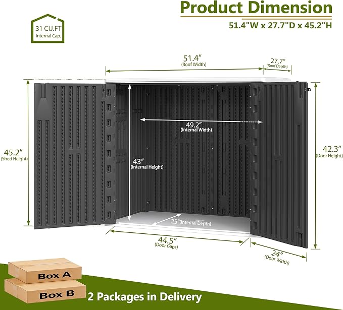 ZZM 37 Cu.ft Outdoor Storage Shed with Floor HDPE Double-Wall Resin Sheds Outdoor Storage, Lockable Weatherproof Storage Cabinet Fit for Garden Tools, Garage can, Bike, Patio Furniture, Black - Image 3