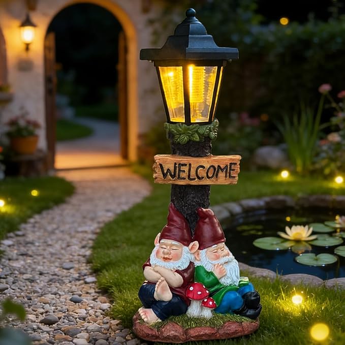 Garden Gnome Statue with Solar Lights,Outdoor Figurine Light for Outside Landscape,Lawn Yard, Path、Patio Sculptures Decor - Unique Gift for Grandmothers, Women,Sisters for Christmas Birthday