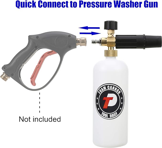 Tool Daily Foam Cannon with 1/4 Inch Quick Connector, 1 Liter, 5 Pressure Washer Nozzle Tips - Image 2