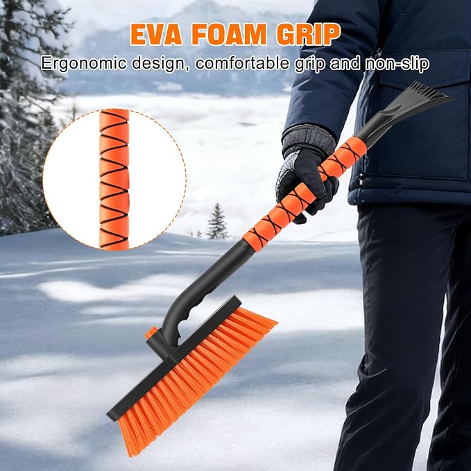 nacena Snow Brush and Ice Scrapers for Car Windshield, Detachable Snow Remover for Cars EVA Foam Grip and Rotatable Brush Head Snow Scraper for Car Trucks SUV, Winter Cars Accessories (Orange) - Image 6