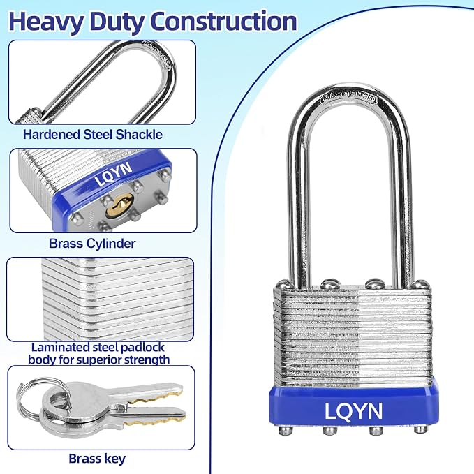 Padlocks with Same Key, LQYN 100 Pcs Laminated Keyed Padlock (1-9/16", 40mm), Keyed Alike Locks, Long Shackle, for Storage Locker, Hasp Latch, Toolbox, Sheds - Image 2