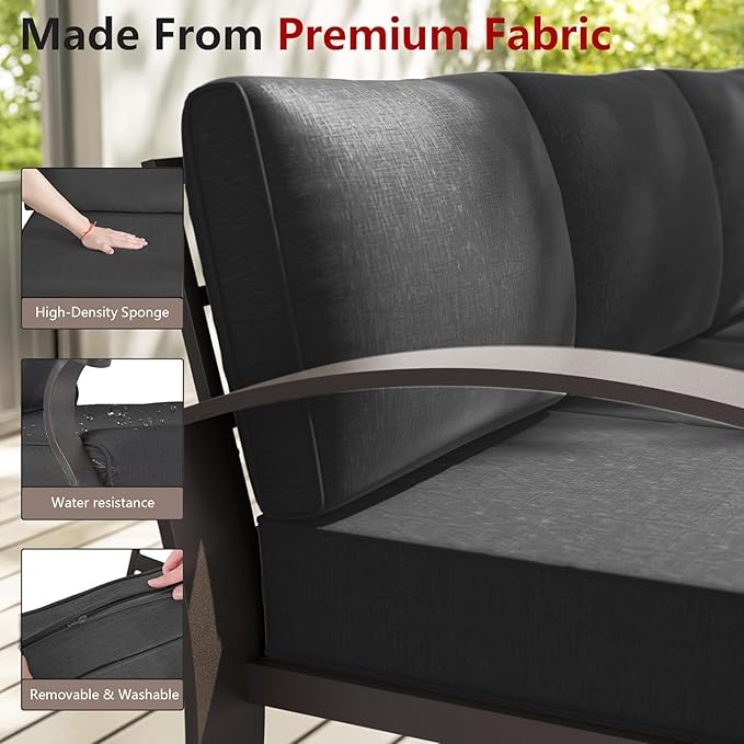 Aluminum Patio Furniture Set with Fire Pit Table, 8 Seats Outdoor Patio Conversation Sets with Swivel Chair Modern Metal Sectional Sofa with Upgrade Cushions for Patio, Backyard - Black