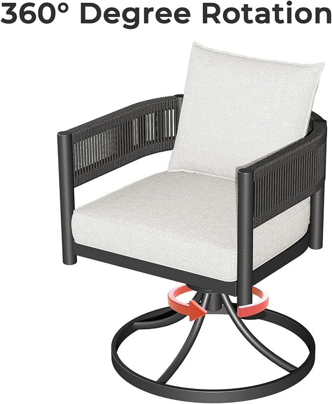 Grand patio 7 PCS Outdoor Dining Set, Patio Table and Chairs Set for 6, Metal Woven Wicker Swivel Patio Chairs with Thickened Cushions & 1 Rectangular Woodgrain Dining Table with Umbrella Hole (Black) - Image 2