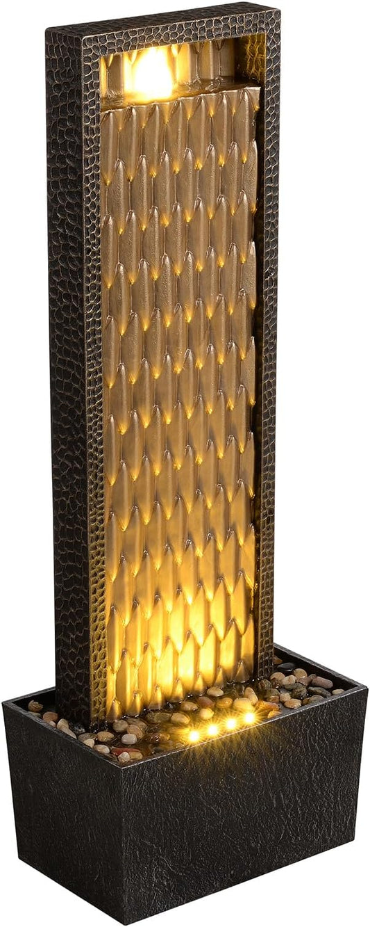 Kalona Outdoor Waterfall Fountain, Large Outdoor Water Fountain for Garden & Patio, 35.8" Tall Resin Waterfall Feature with LED Lights