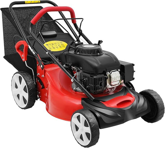 140cc Gas Powered Lawn Mower, 4-Stroke Single Push Lawn Mower with 15.8Gal Grass Collecting Bag, 8-Position Height Adjustment, 5HP Self Propelled Gas Lawn Mower, Walk-Behind Lawn Mower by Unknown