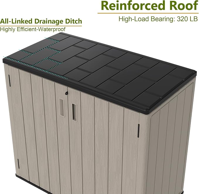 ZZM 37 Cu.ft Outdoor Storage Shed with Floor HDPE Double-Wall Resin Sheds Outdoor Storage, Lockable Weatherproof Storage Cabinet Fit for Garden Tools, Garage can, Bike, Patio Furniture, Brown - Image 7
