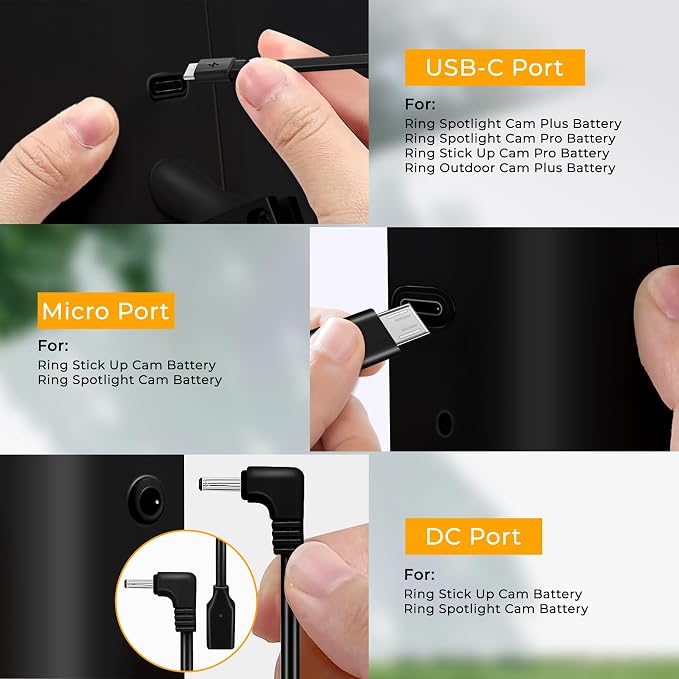 8W Solar Panel for Ring Camera, 3-Pack Solar Panel Charger Compatible with Ring Stick Up Cam Battery, Spotlight Cam Battery, Includes Barrel Plug to USB-C Adapter, IP65 Waterproof, 10ft Cable - Image 6