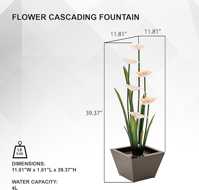 XBrand 39-Inch Metal Multi-Tier Flower Water Fountain with LED Lights, Multicolor Sculptural Outdoor