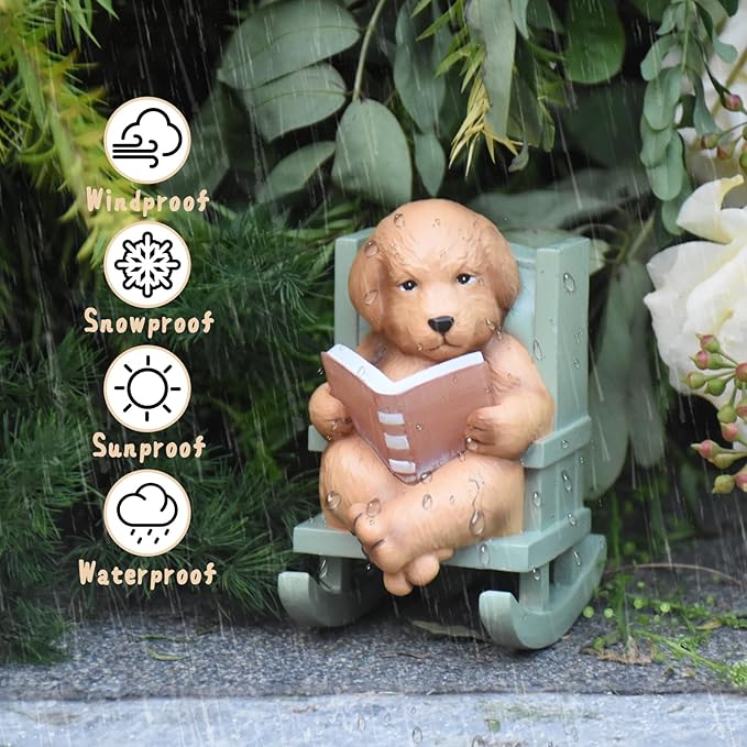 Solar Garden Statues Dog Statues Fairy Garden Accessories Outdoor Resin Dog Figurine Miniature Golden Retriever Statue with Lights for Outside Porch Patio Decor 3 * 2 * 3.5 In Gardening Gifts