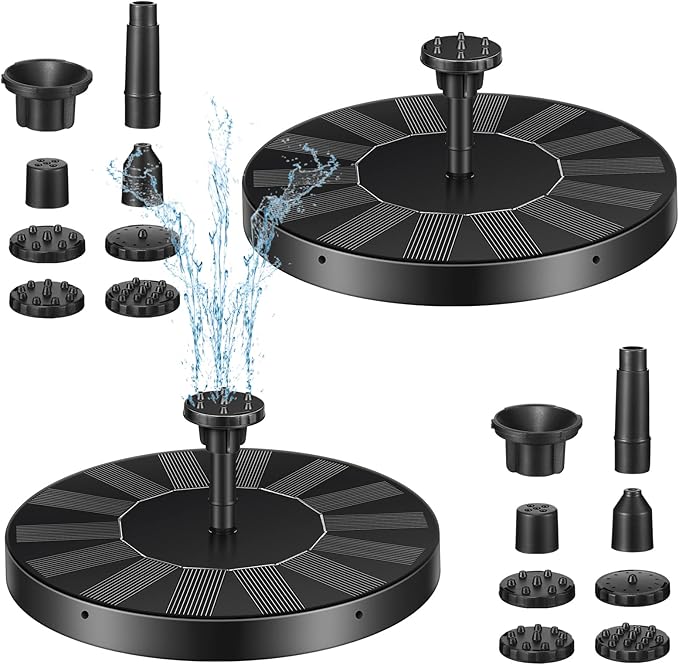 2 Packs Solar Bird Bath Fountain Pump with 6 Nozzle Solar Powered Bird Bath Floating Panel Water for Garden Fish Tank Pool(5.1 Inch)