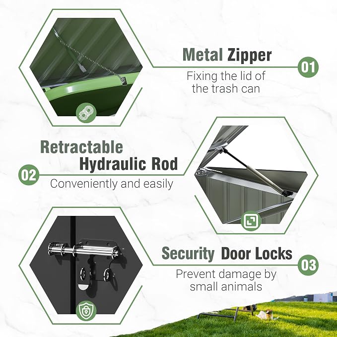Greesum 5.8x3.3 FT Outdoor Storage Shed Metal Garbage Shed with Lid Chain Hydraulic Gas Rod for Lawn Tools, Bikes, Toys,Garbage Bin,Black - Image 6