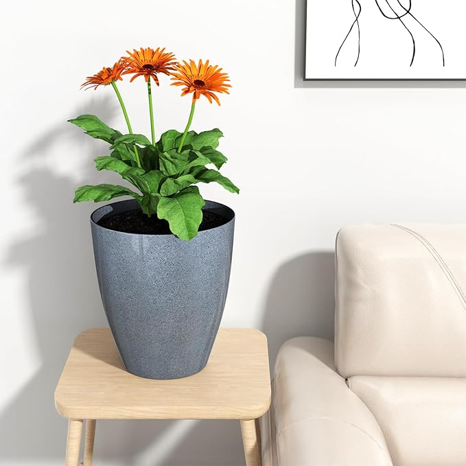 QCQHDU 10 inch Tall Planters for Indoor & Outdoor Plants, 2 Pack Sturdy Plant-Flower-Tree Pots for Front Porch Patio Deck Living Room Decor