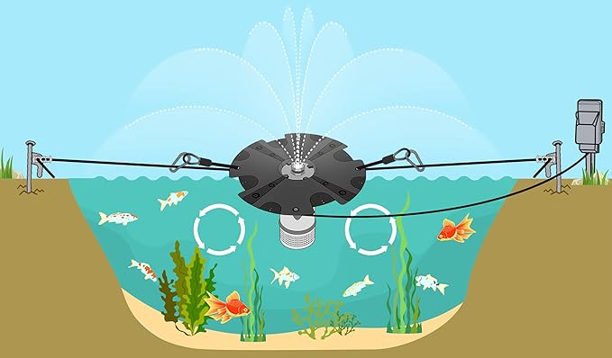 HQUA-FS02 120V, 1/4HP, OD(φ) 32” Large Pond Floating Fountain with 9000 GPH Fountain Pump, 100’ Power Cord, Two Spray Patterns 25'x6' and 13'×4' (1/4 HP Fountain)