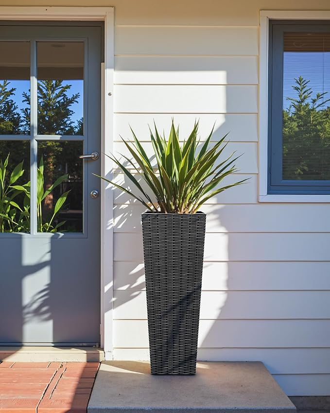 32 Inch Tall Plastic Planters(Set of 2), Detachable Inner Pot & Drainage Holes, Outdoor Decorative Flower Pots for Large Plants, Trees, Patio, and Garden, Black