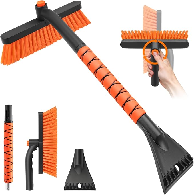 nacena Snow Brush and Ice Scrapers for Car Windshield, Detachable Snow Remover for Cars EVA Foam Grip and Rotatable Brush Head Snow Scraper for Car Trucks SUV, Winter Cars Accessories (Orange) by nacena
