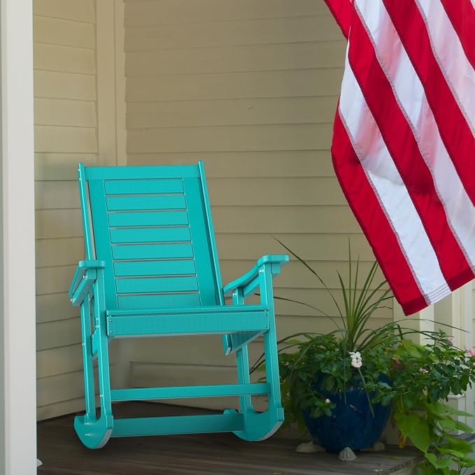 GREENVINES Outdoor Rocking Chairs | Set of 2 | Porch Rocker | HDPE Plastic | Aqua | Oversized Rockers | High Back | Big & Tall | Ladder Back | for Patio Outside Backyard Balcony Garden - Image 9