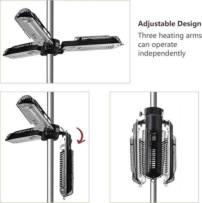 Skypatio Electic Parasol Patio Heater, Folding Electric Outdoor Umbrella Space Heater,3 infrared Heating Lamps for Pergola or Gazebo, 1500W,Black
