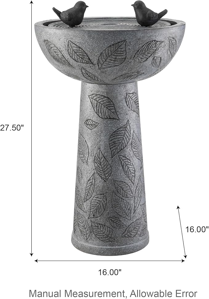 Glitzhome Outdoor Water Fountain with Lights & Pump, Bird Bath Fountain with Birds, 27.5" H Polyresin Floor Waterfall Fountains Water Feature for Garden, Yard, Patio, Home Decor