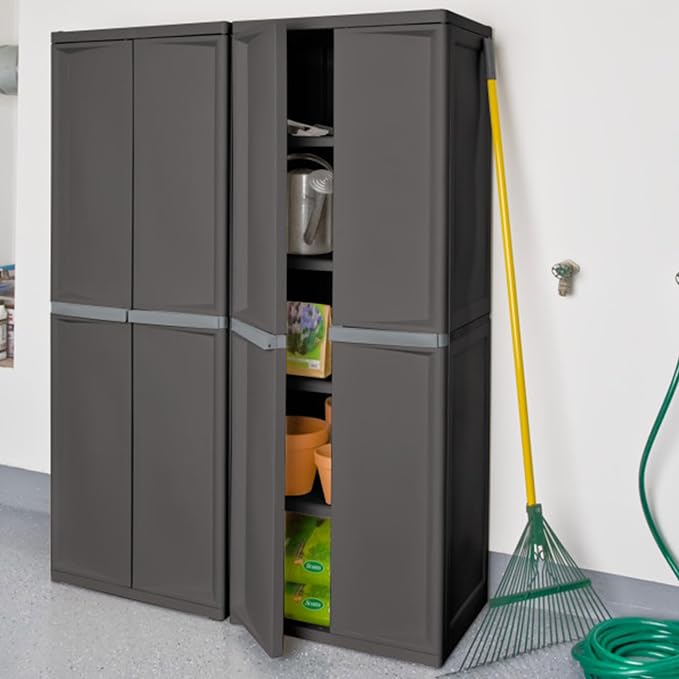 Sterilite 4 Shelf Cabinet, Heavy Duty and Easy to Assemble Plastic Storage Unit, Organize Bins in the Garage, Basement, Attic, Mudroom, Gray, 1-pack - Image 2