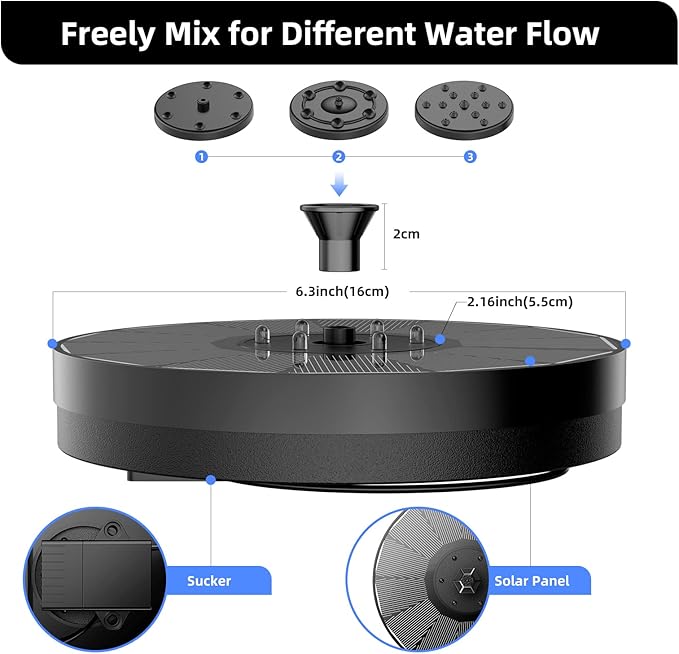 AMIAEDU Solar Fountain, Powered Water 4W Pump for Bird Bath with LED Lights, 7 Nozzle and Fixer Hummingbird Garden, Pond, Pool, Fish Tank, , Black