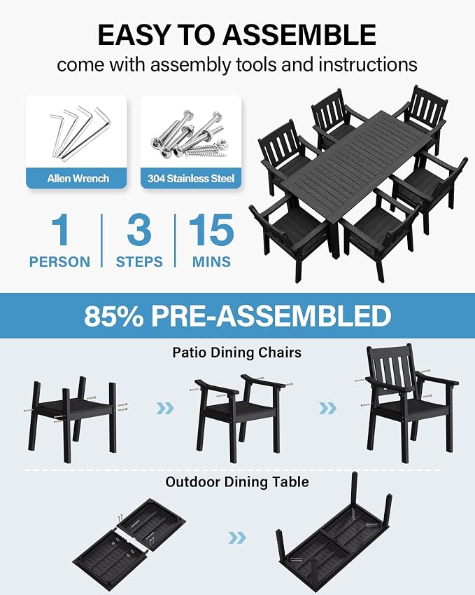 YEFU Outdoor Patio Chairs Set of 2: All Weather Outdoor Dining Chairs with Wide Curved Seat and Backrest - Plastic Patio Chairs for Outside Backyard/Garden/Pool/Porch/Deck 350lbs Capacity Black - Image 2