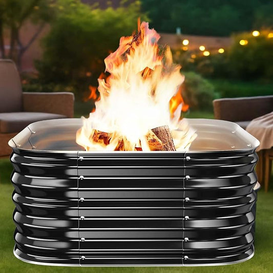 16.5''Tall Fire Pit Ring for Outside - 27IN Heavy Duty Square Wood Burning Firepit &Outdoor Fireplaces,High Heat Resistant,Galvanized Steel Metal Bonfire Pits Portable for Camping,Backyard,Beach,Patio by Unknown