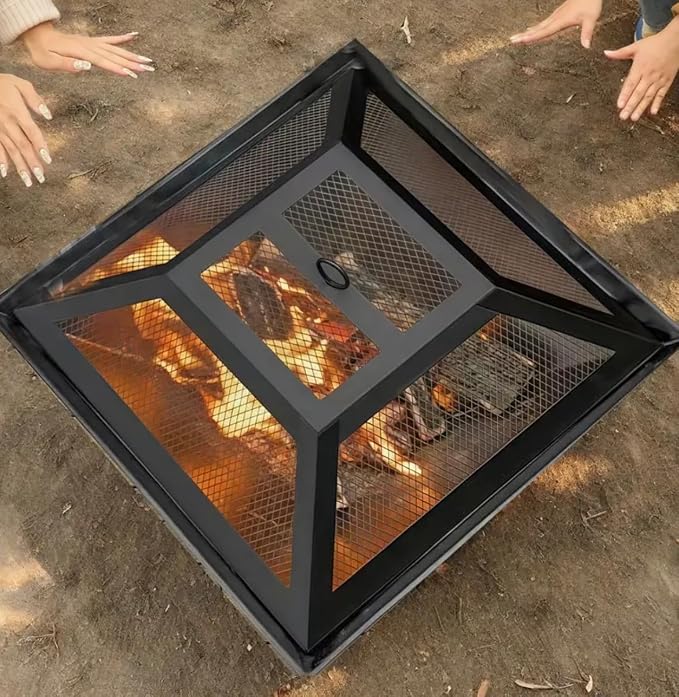 18.5-Inch Outdoor Fire Pit with Mesh Spark Screen & Poker – Portable Wood-Burning Fire Bowl for Backyard, Patio, Camping & Bonfires – Heavy-Duty Powder-Coated Steel - Image 7