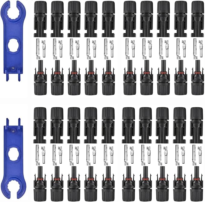 40 PCS Solar Connectors, Male/Female Waterproof IP67, MC4 1000V 30A, (20Pairs) Solar Panel Cable Connectors with 2 Spanners(10AWG) by Unknown