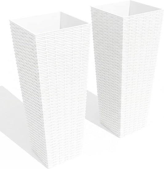 2 Pack Large Planters for Indoor Plants, Outdoor 32 inch Tall Tree Planter with Drainage Holes, Plant Pots for Trees Flowers, All-Weather Use with Removable Insert Bucket for Porch, Patio, White