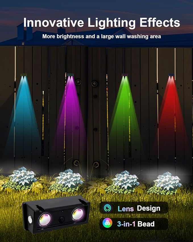 8 Pack Color Changing Solar Powered Fence Lights Outdoor Decorative LED Waterproof Yard Lamps for Outside Wall, Deck, House Patio, Rail, Stair, Backyard, Pool, 7 Colorful Modes, 1-Min Installation