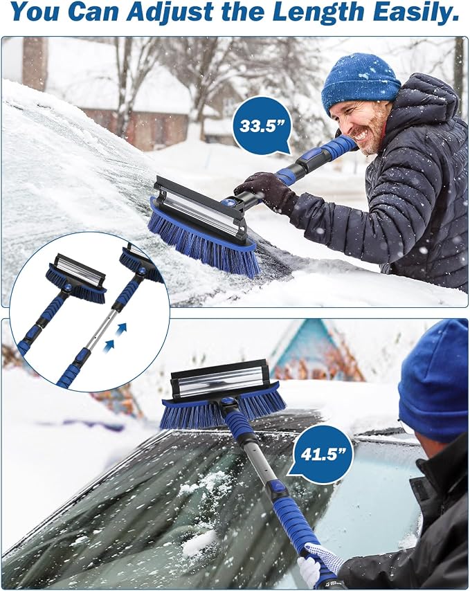 JOYTUTUS 41.5″ Extendable Snow Brush and Ice Scraper, 270°Pivoting Snow Scraper Brush for Car Windshield, Telescoping Ice Scraper, Foam Grip, Heavy Duty Snow Remover for Cars, Trucks, SUV (Blue) - Image 4
