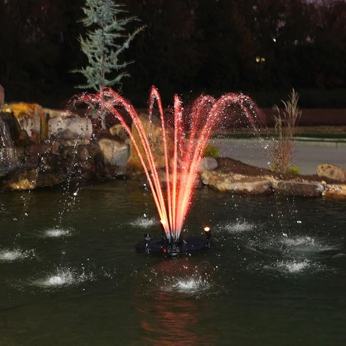HALF OFF PONDS Floating Fountain, 1/4 HP Pond Aerator, 100 ft Cord, 3000 GPH Water Pump, 9 Spray Patterns, White LED Lights, for Ponds & Water Gardens