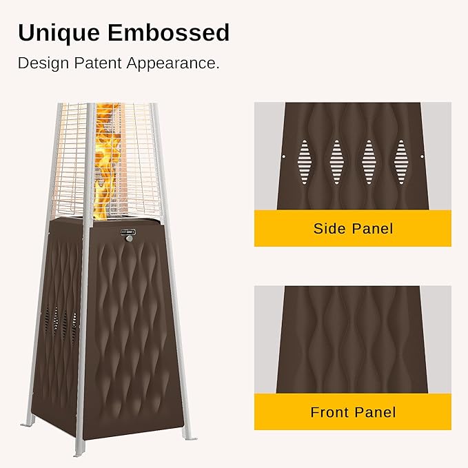 EAST OAK Pyramid Patio Heater, 48,000 BTU Outdoor Heater, Quartz Glass Tube Propane Heater for Commercial & Residential, Triple Protection System With Wheels, 2024 Bronze