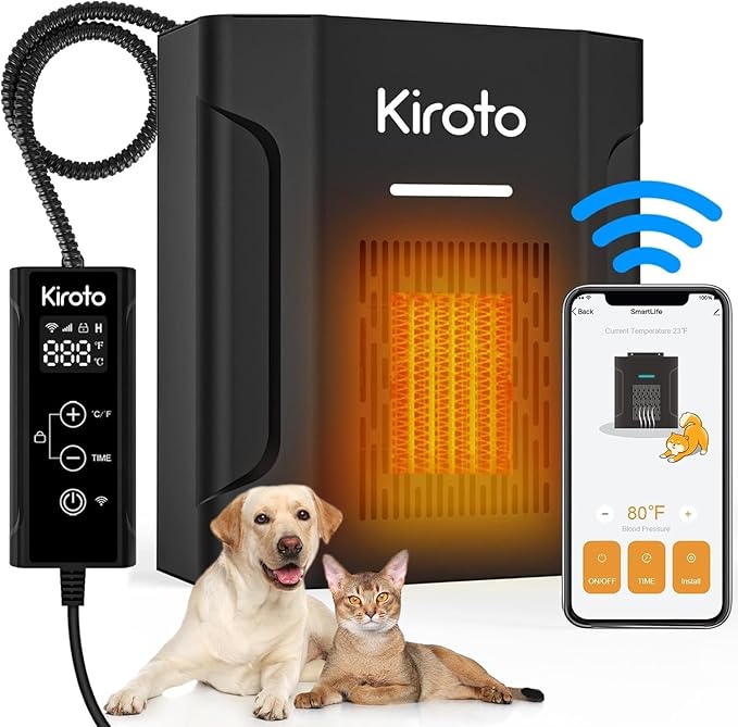 Dog House Heater With Thermostat, Dog Heater With Wifi Control, Pet House Heater For Outside Doghouse, 300w Chicken Coop Heater With Ac For Winter Time, Heater For Dog House Outdoor,45-113°F