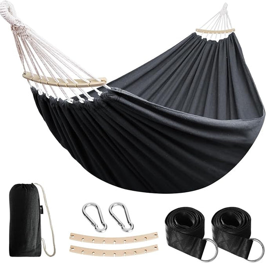 Anyoo Garden Cotton Hammock Comfortable Fabric Hammock with Spreader Bar Sturdy Hammocks Up to 450lbs Portable Lightweight Hammocks with Travel Bag for Camping Outdoor/Indoor Patio Backyard by Anyoo
