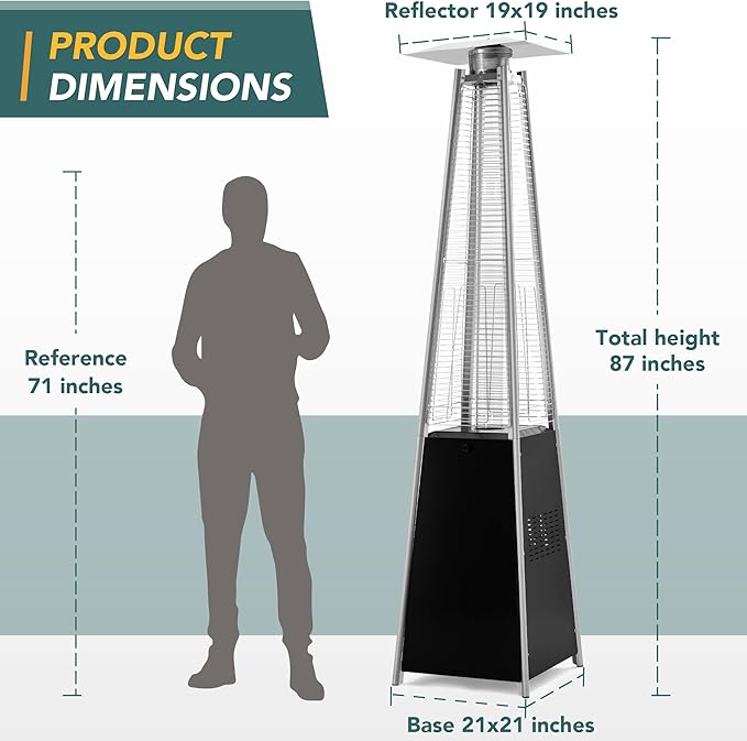 Pamapic Patio Heater with Cover, 48,000 BTU Pyramid Flame Outdoor Heater Quartz Glass Tube 87" Propane Heater