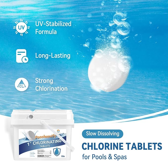 1 Inch Chlorine Tablets for Swimming Pools & Spas | 90% Available Chlorine Trichlor Pool Tablets | Long-Lasting Slow Dissolving Sanitizer for Clean & Clear Water (1inch-5lbs) - Image 3