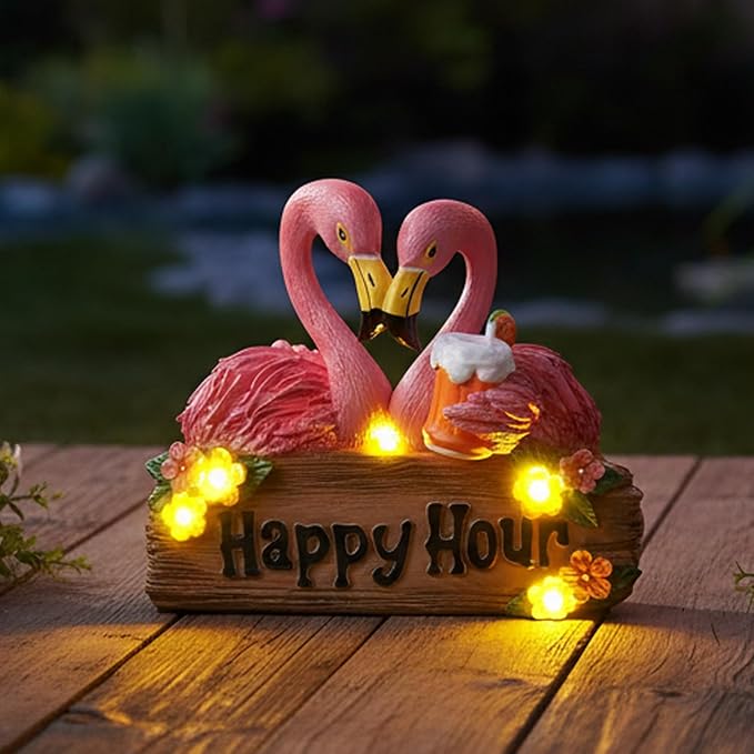 Solar Flamingo Garden Decor 5.9" Pink Flamingo Statue Solar Lights Outdoor Resin Garden Statues for Outside Yard Porch Lawn Unique Birthday Housewarming Gift for New Home Women Mom Grandma