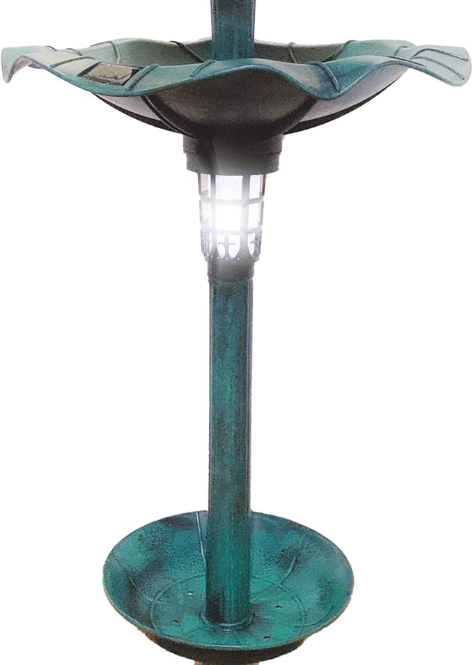 Birdbath 43" Vintage Green Solar Lighted Pedestal Bird Bath Garden Fountain Decoration Planter Accents BirdBath Antique Pedestal Flower Decoration Yard Statue Feeder Decorative Cage Stand