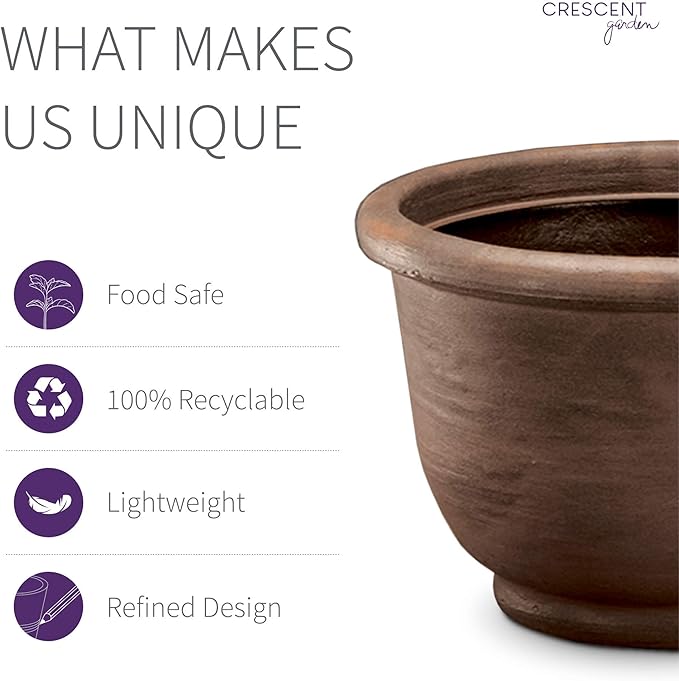 Crescent Garden Agave Planter, Classic Lightweight Resin Planter - UV-Resistant Flower Pots - Indoor & Outdoor Pot for Flowers, Houseplant, Herbs, 14" W x 11" H (Rust)