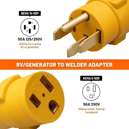 MECMO Nema 14-50P to 6-50R Welder Compact Adapter Cord, 50 Amp 4 Prong RV Generator Male Plug to 3 Prong Welder Outlet for Welder Welding Generator, Heavy Duty 14-50 Male to 6-50 Female Power Adapter - Image 2