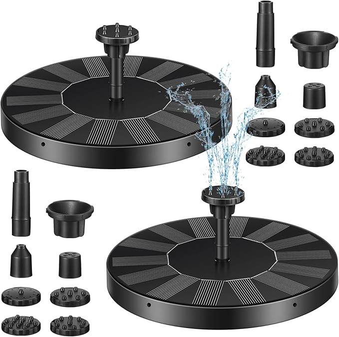 2 Packs Solar Bird Bath Fountain Pump with 6 Nozzle Solar Powered Bird Bath Floating Panel Water for Garden Fish Tank Pool(6.3 Inch)